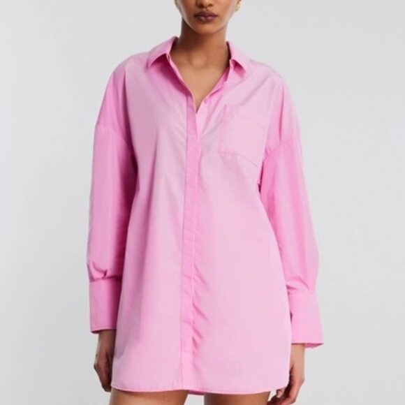 BCBGMAXAZRIA Collared Button-up Top In Fuchsia Pink - Size M - NWT - Picture 1 of 6